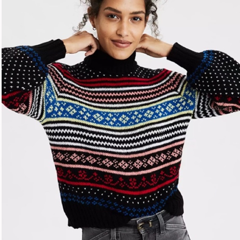 American Eagle Fair Isle Mock Neck Sweater